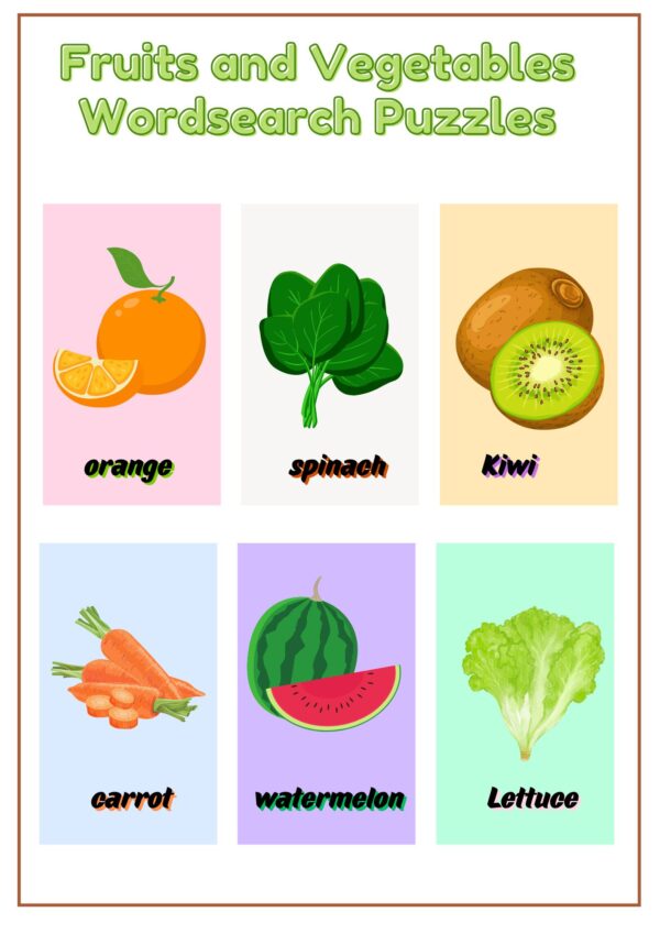 Fruits and Vegetables Wordsearch Puzzles